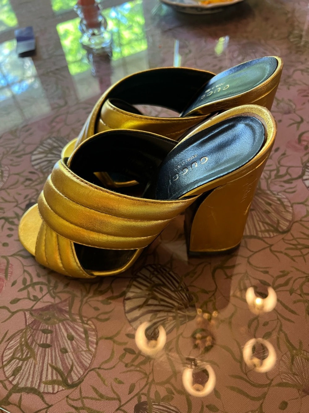 Gucci Metallic Gold Crisscross Mule Slides - Picture 2 of 10